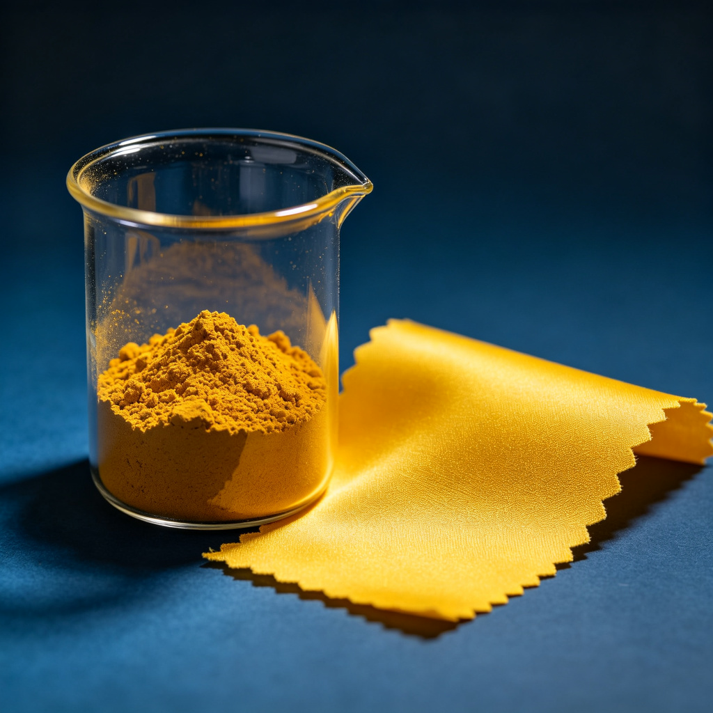 Disperse Yellow 54 dye powder with dyed fabric sample